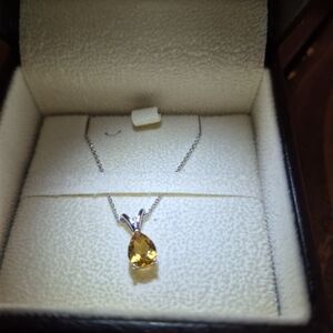 14k White Gold Necklace with 1 Carat Natural Citrine Gemstone Pendant